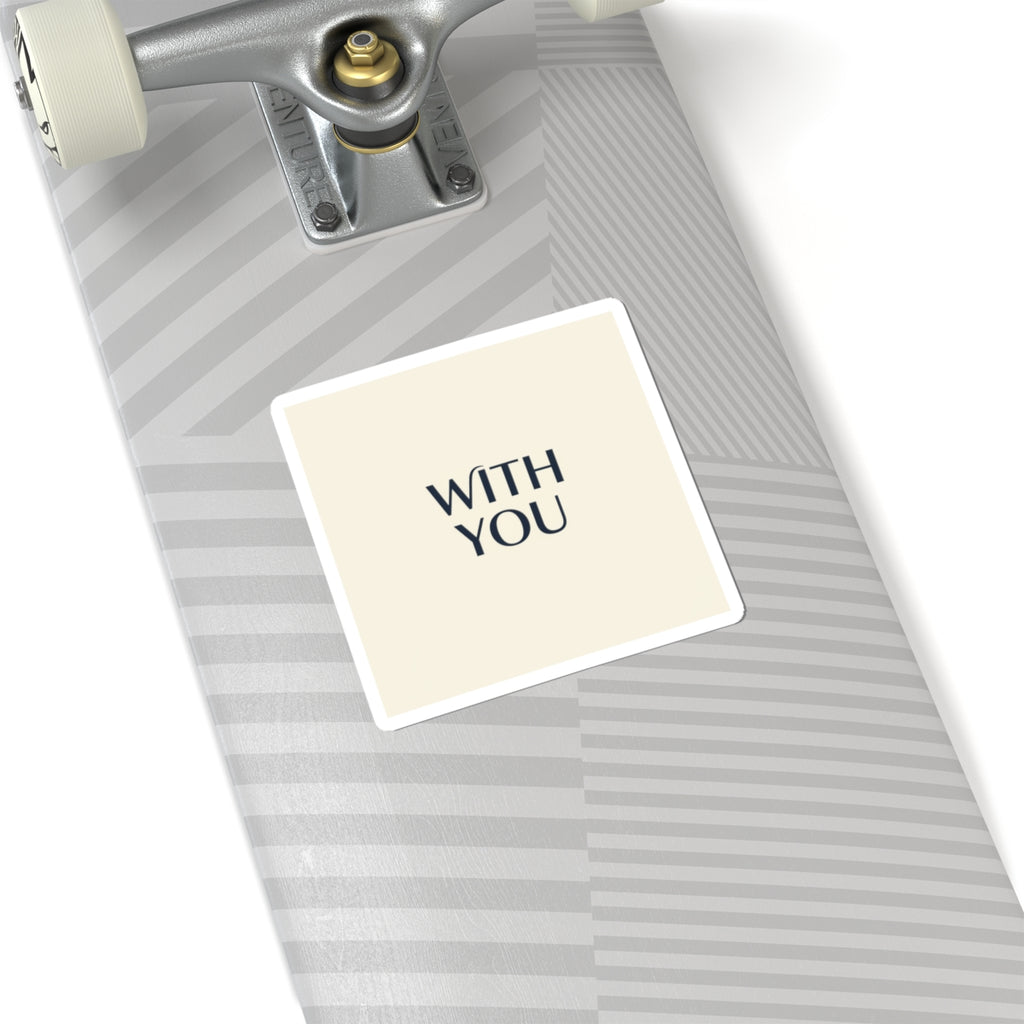 WITH YOU minimalist cyber chrome Kiss-Cut Sticker | Y2K core sleek metallic